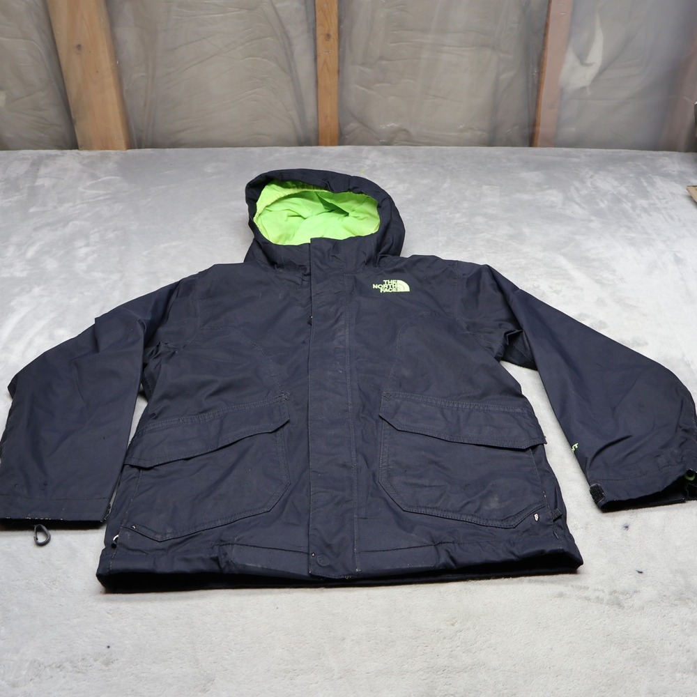 North Face Jacket Boy Small 7/8 Blk Waterproof Wind Rain Outdoor 3in1 Shell READ